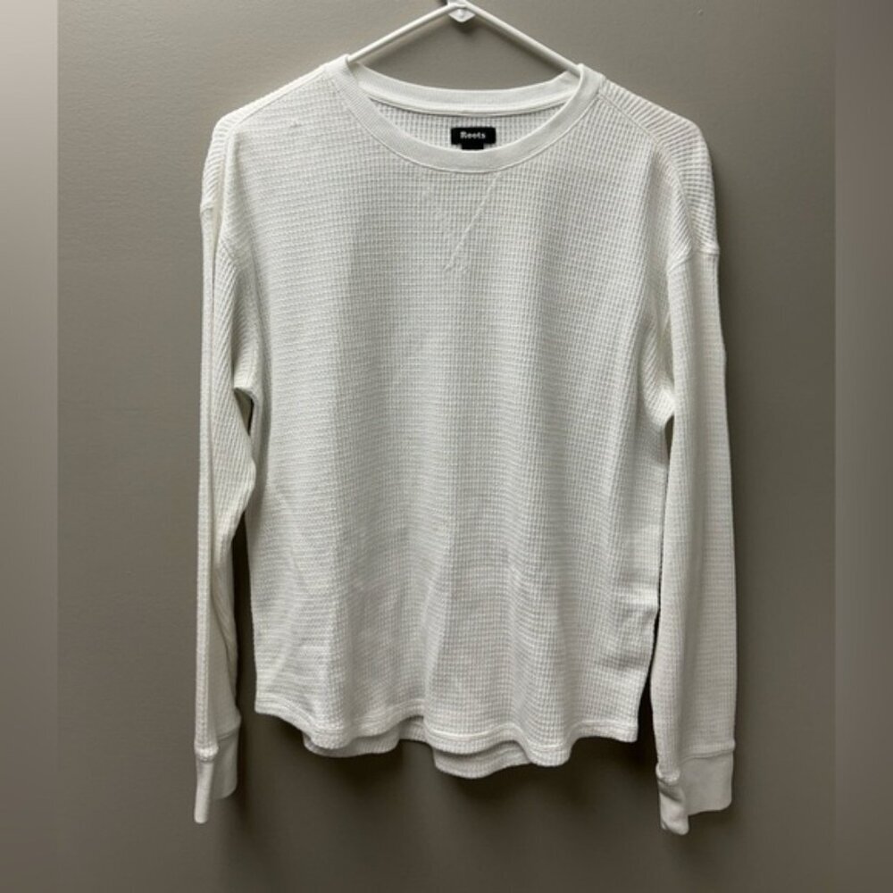 Roots White Waffle Long Sleeve Henley Shirt